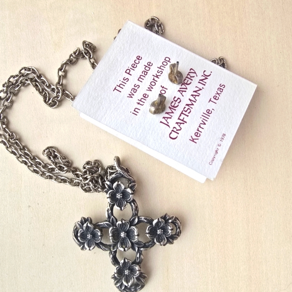 James Avery Silver Floral Cross Necklace - Picture 3 of 4